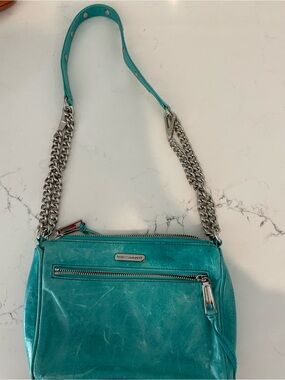Rebecca Minkoff Turquoise Leather Shoulder Bag with Silver Chain Strap